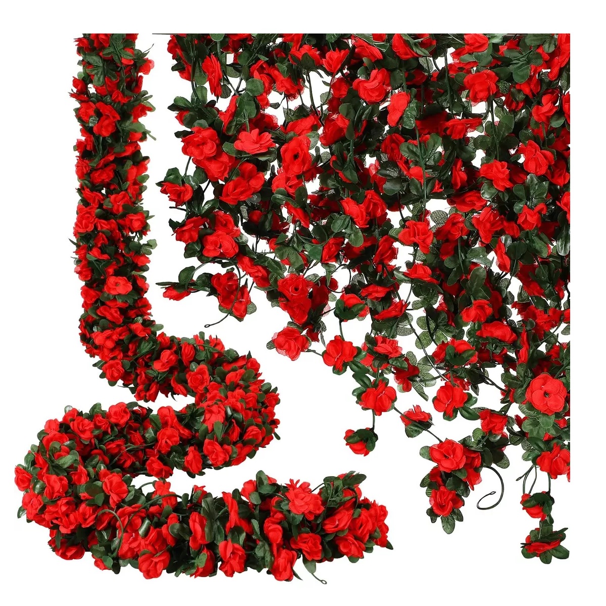 Rosas Vid Enredadera Flores Artificiale Decoración 2.4m 3pcs Roja.