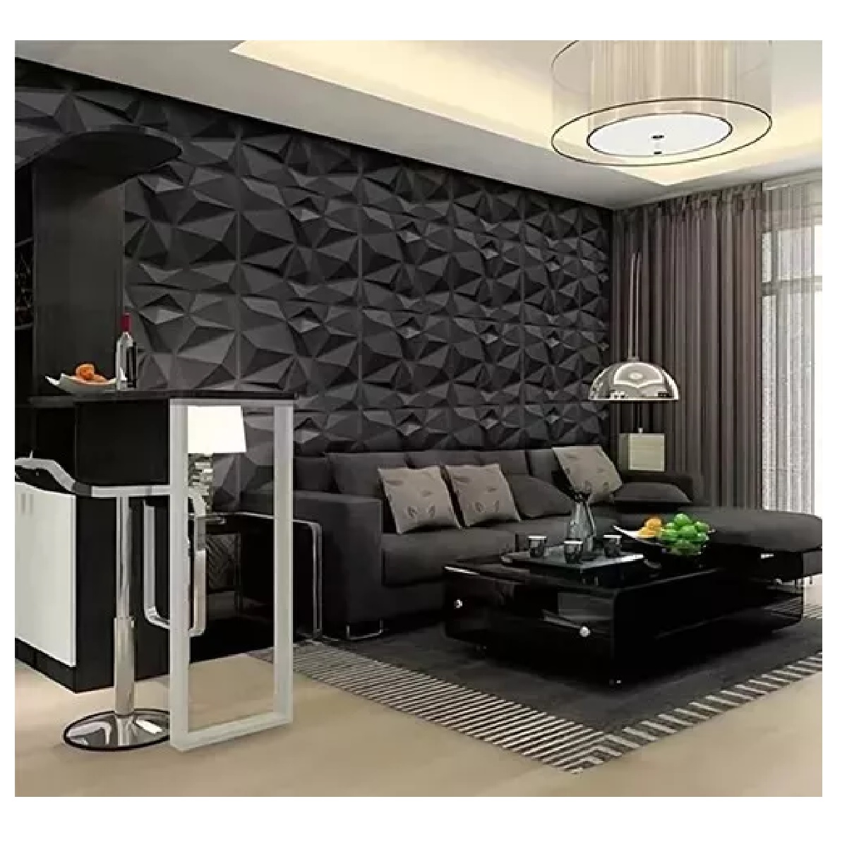 Paneles Decorativo Pvc Pared 3d Wall Con Adhesivo Cinta Negro.