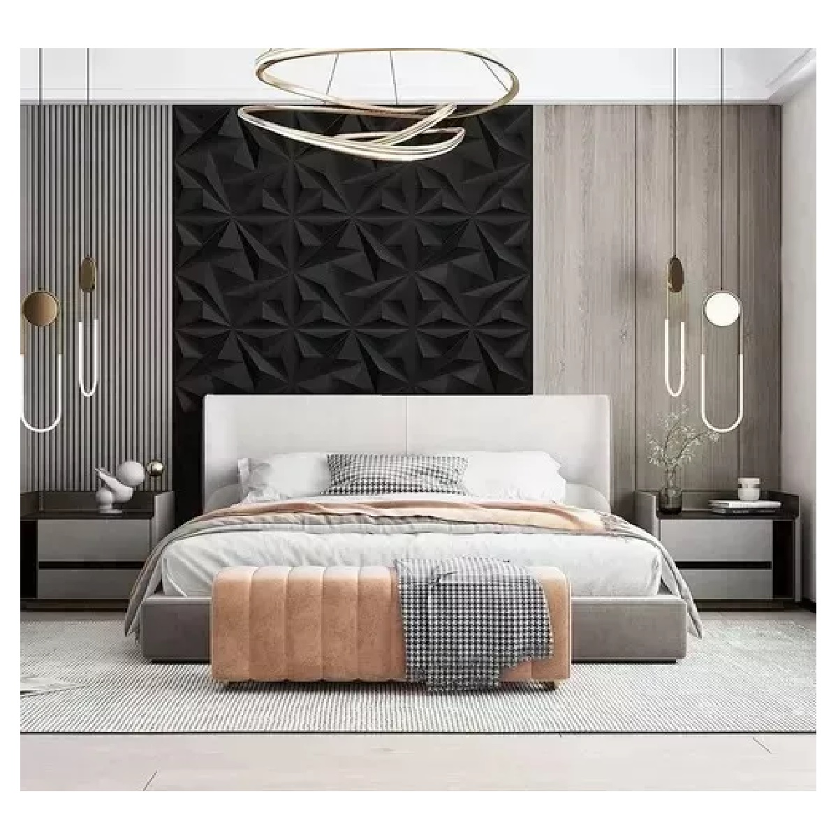 Paneles Decorativo Pvc Pared 3d Wall Con Adhesivo Cinta Negro.