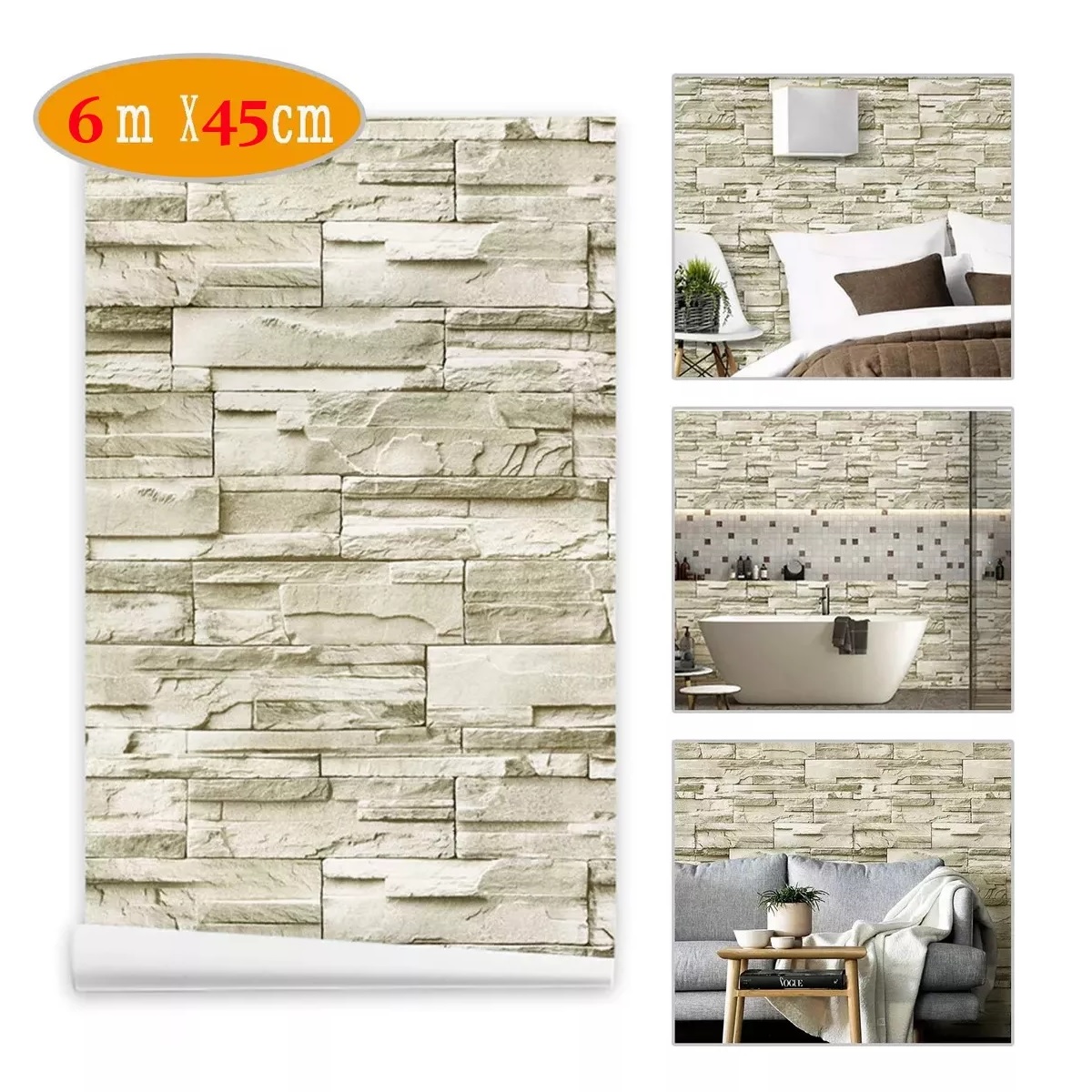 Papel Pintado Autoadhesivo40cm*6m Patrón De Ladrillo3d Retro.