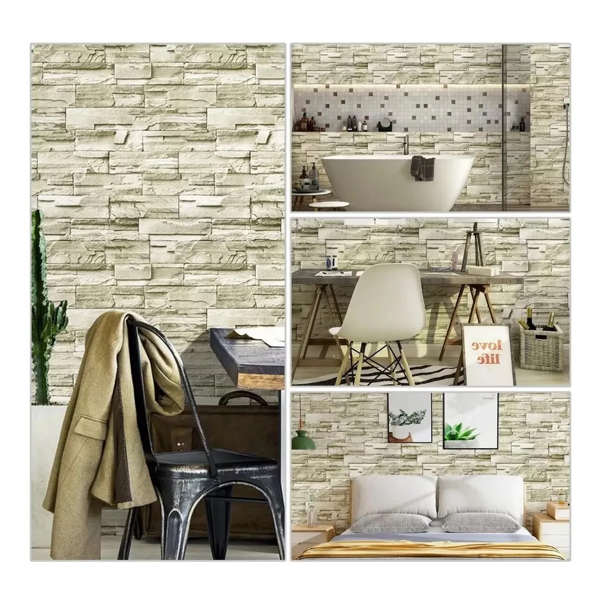 Papel Pintado Autoadhesivo40cm*6m Patrón De Ladrillo3d Retro.