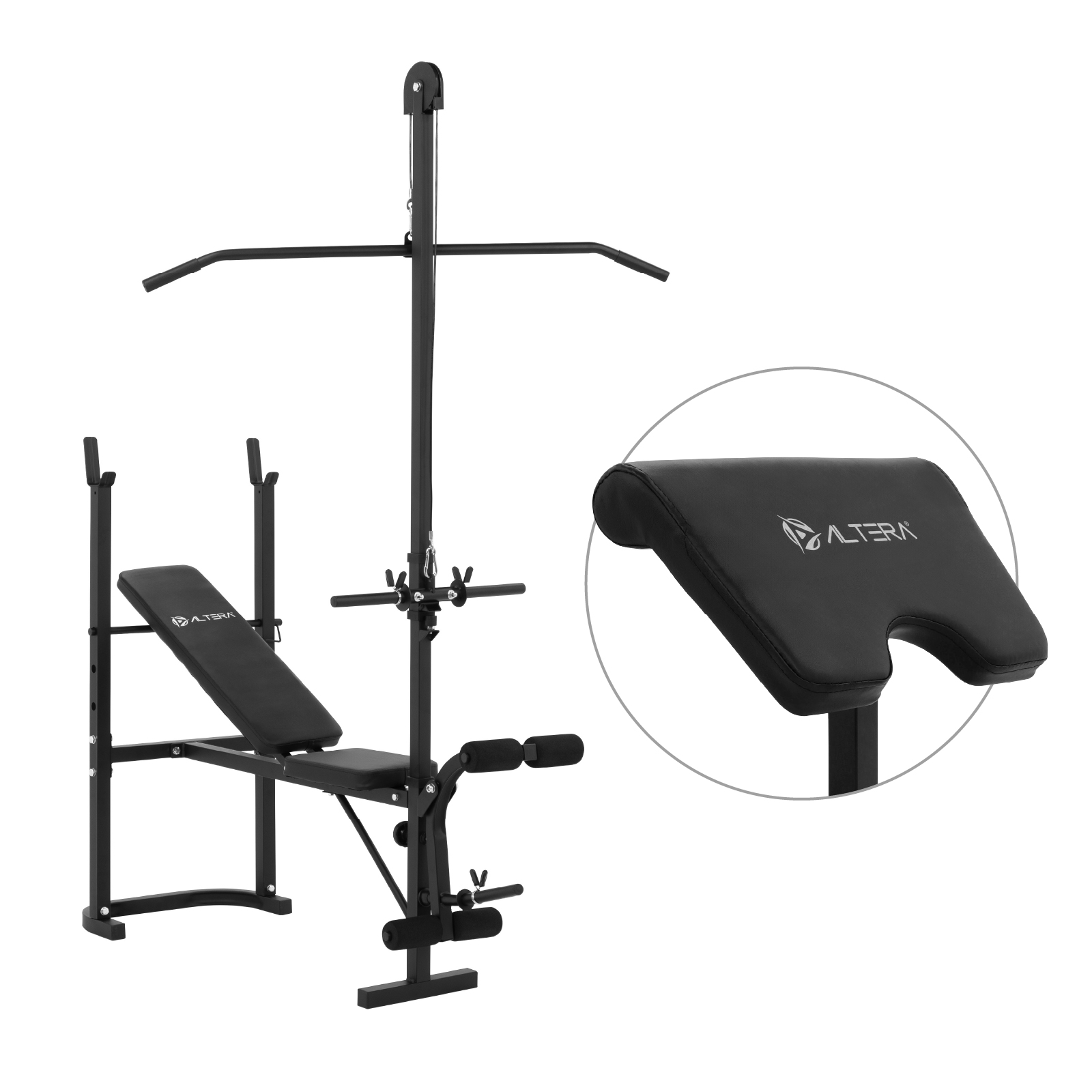 Kit De Banco Multifuncional con polea y ejercicios de pierna para entrenamiento en casa y ejercico funcional.