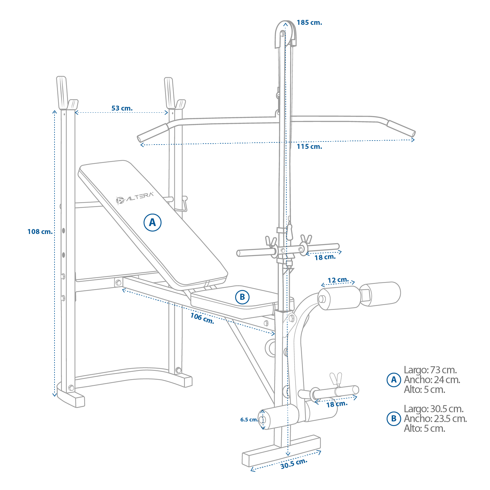 Kit De Banco Multifuncional con polea y ejercicios de pierna para entrenamiento en casa y ejercico funcional.