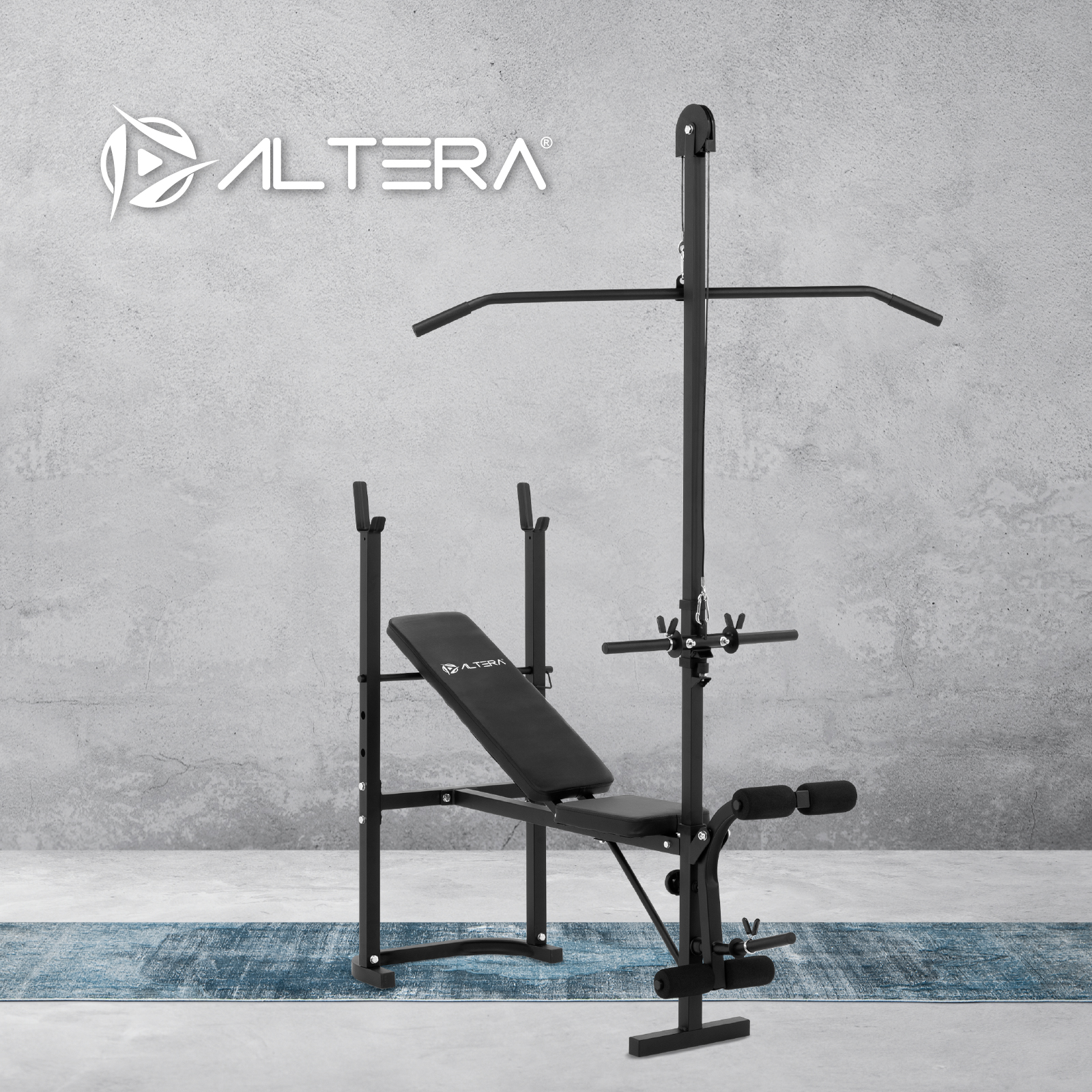 Kit De Banco Multifuncional con polea y ejercicios de pierna para entrenamiento en casa y ejercico funcional.