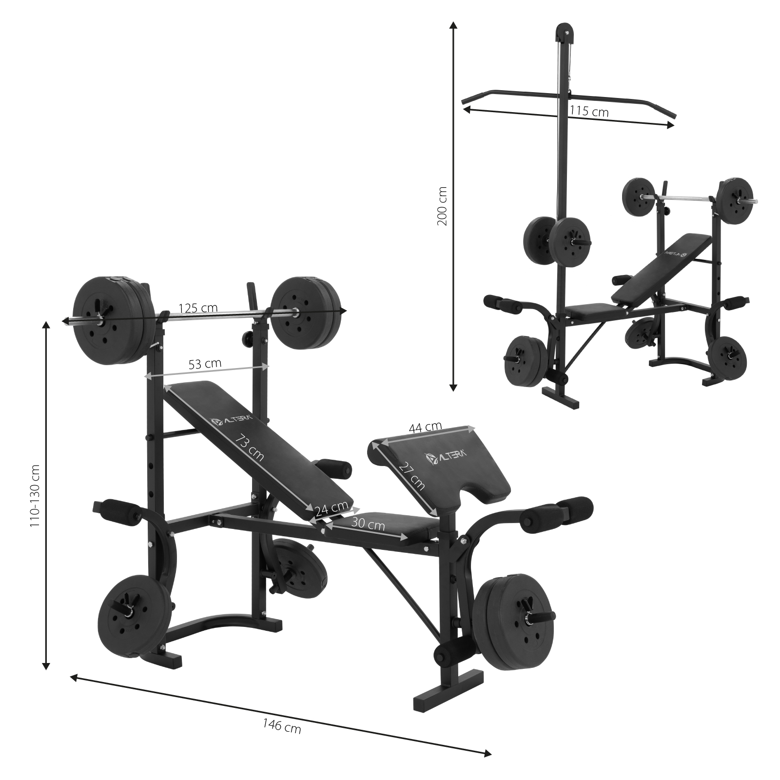 Kit De Banco Multifuncional + kit de incio para ejercicios con Polea y banco para bicep, ideal para Fitness, Gimnasio en casa y Entrenamiento funcional.