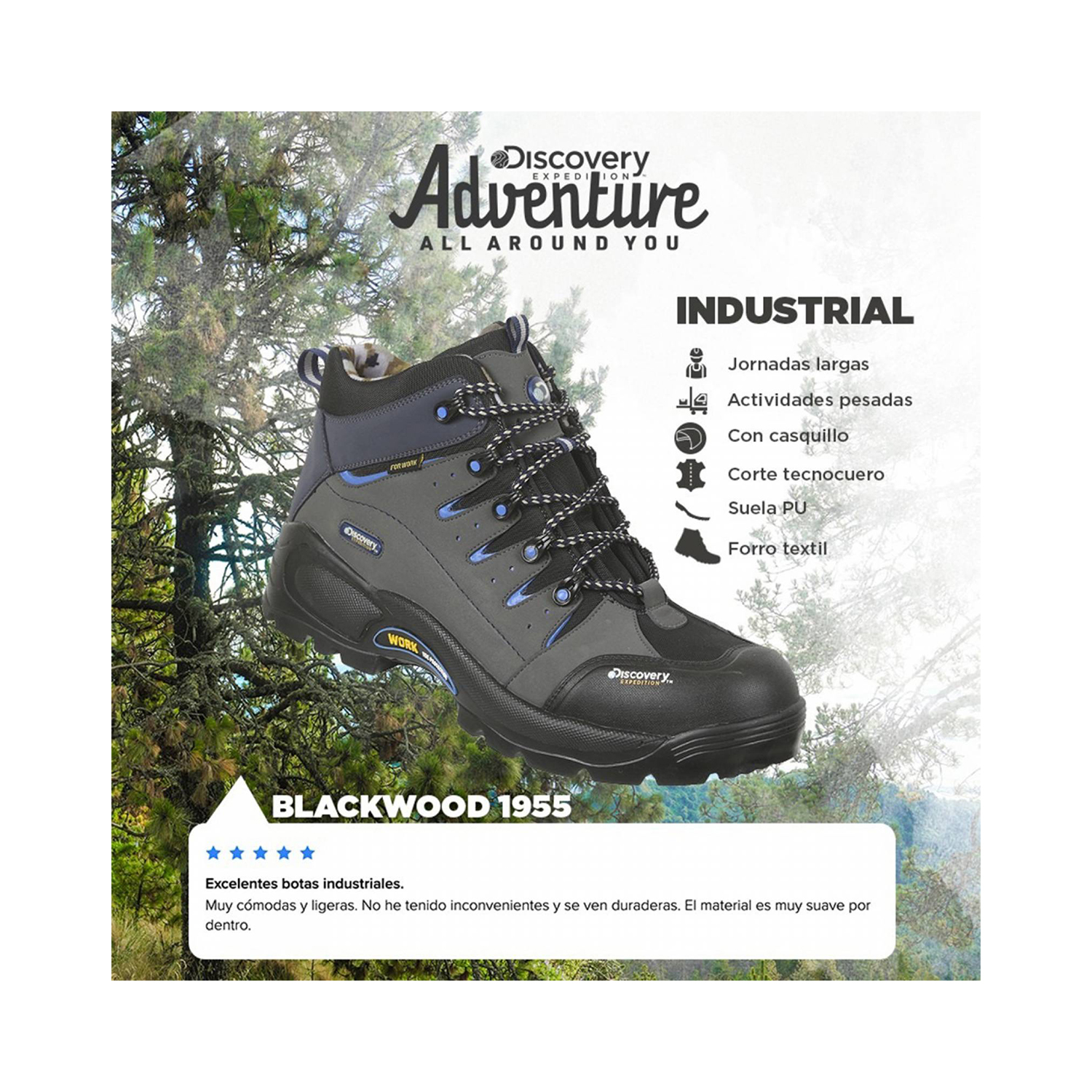 Bota Hiking Discovery Expedition Blackwood 1952 Hombre Gris.