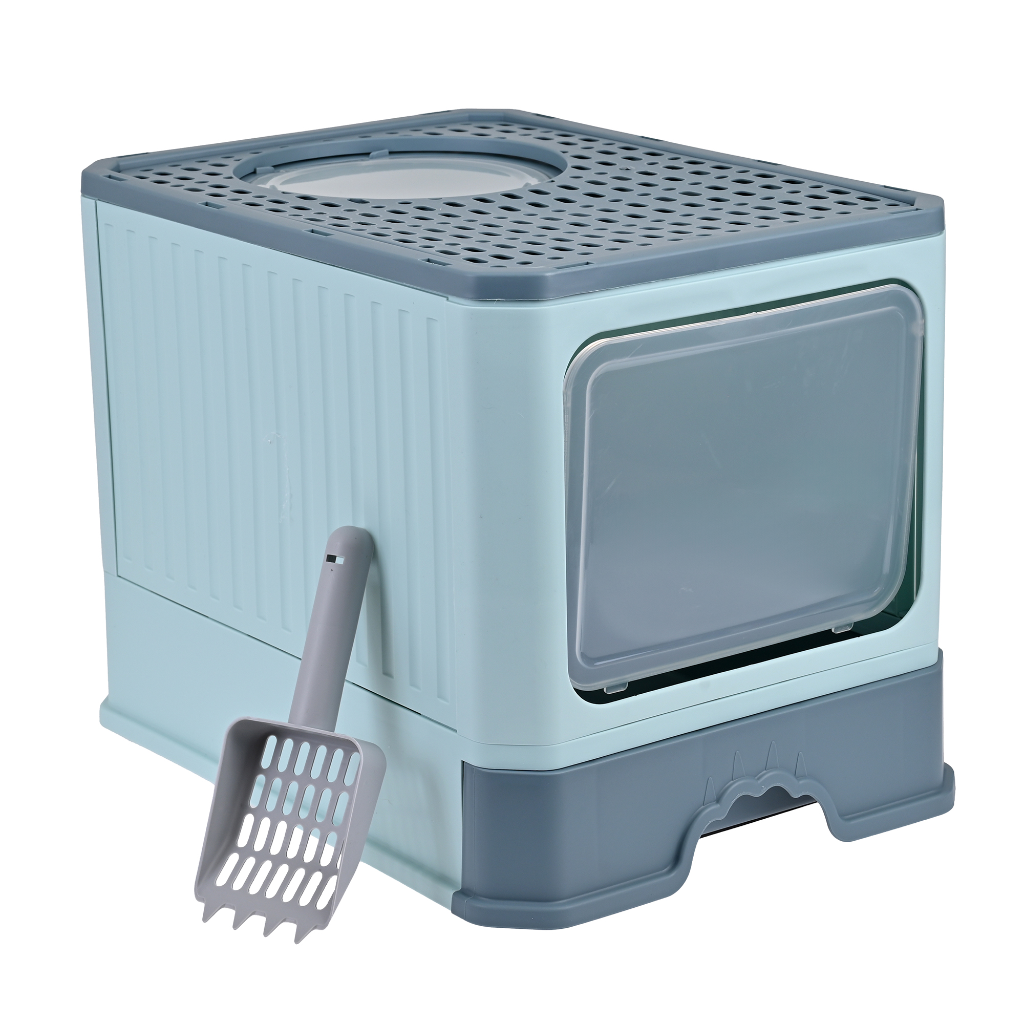 Arenero Para Gato, Caja, Bandeja Sanitaria Extraíble, Tamaño Grande Cerrado, Doble Entrada, Incluye Pala y Filtro, Excelente Material Resistente. MOD: AL002