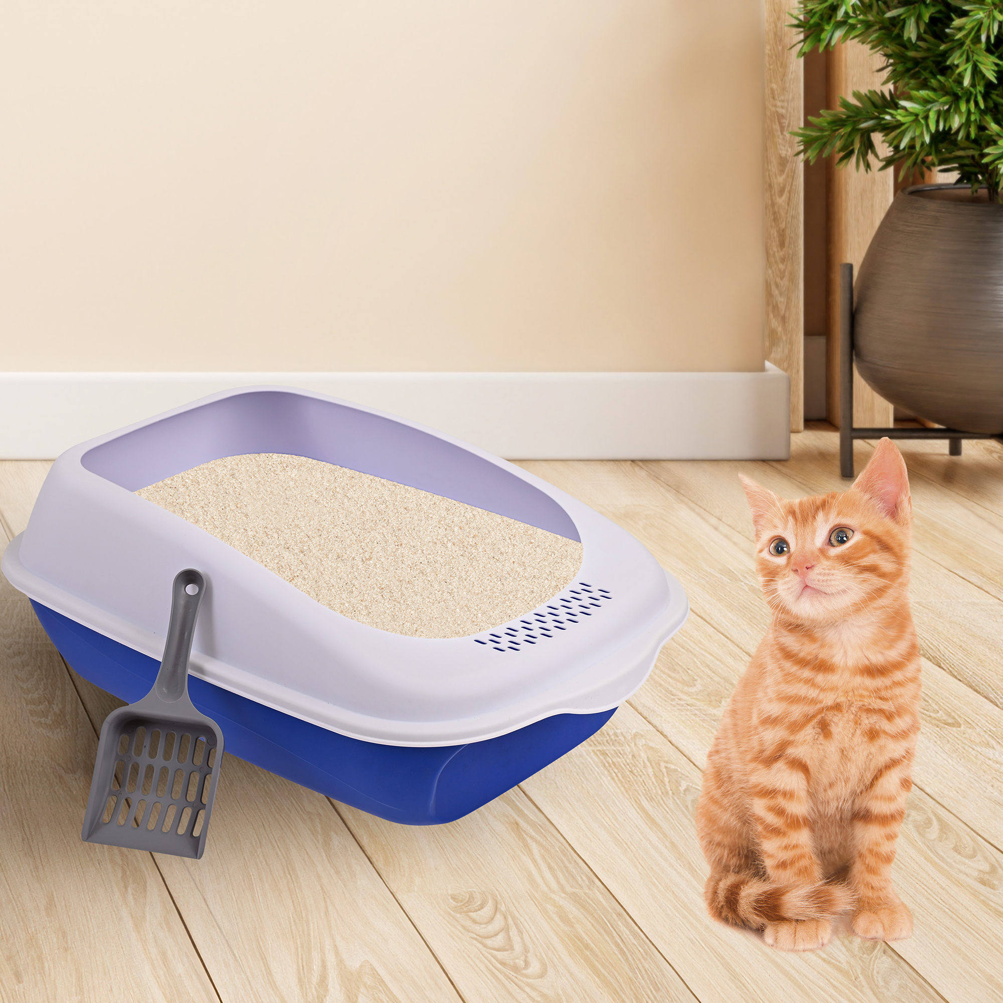 Arenero Para Gato Grande con Bandeja Sanitaria, Abierto, Plegable, Fácil Armado, Materiales De Calidad, Diferentes Colores mod.AL003