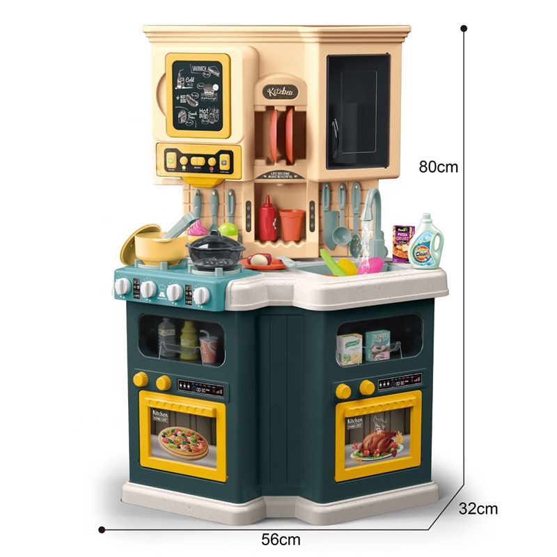 Cocina de Juguete para Niños 77pz Sonido,Agua,Vapor,Luz - Verde.