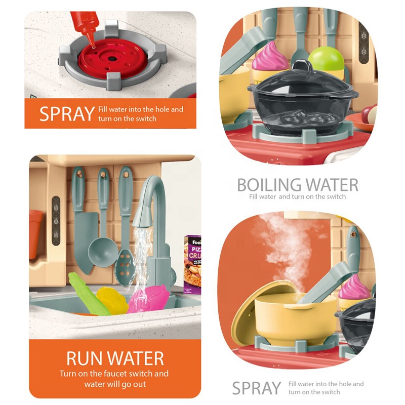 Cocina de Juguete para Niños 77pz Sonido,Agua,Vapor,Luz - Verde.
