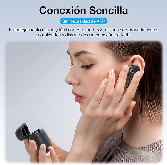 1 Hora Audifonos Bluetooth 5.3 Inalambricos, Mini Auriculares Inalámbricos Compatible para Samsung Huawei Xiaomi Laptop para Correr Escuchar Música Videos (Negro).