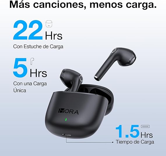 1 Hora Audifonos Bluetooth 5.3 Inalambricos, Mini Auriculares Inalámbricos Compatible para Samsung Huawei Xiaomi Laptop para Correr Escuchar Música Videos (Negro).