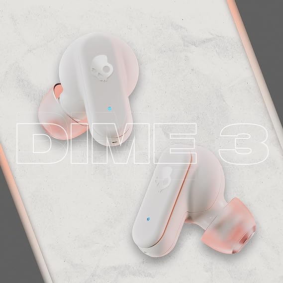 Skullcandy Dime 3 Auriculares In-Ear Inalámbricos, 20 h de Autonomía, Micrófono, Compatibles con iPhone Android y Dispositivos Bluetooth, Blanco.