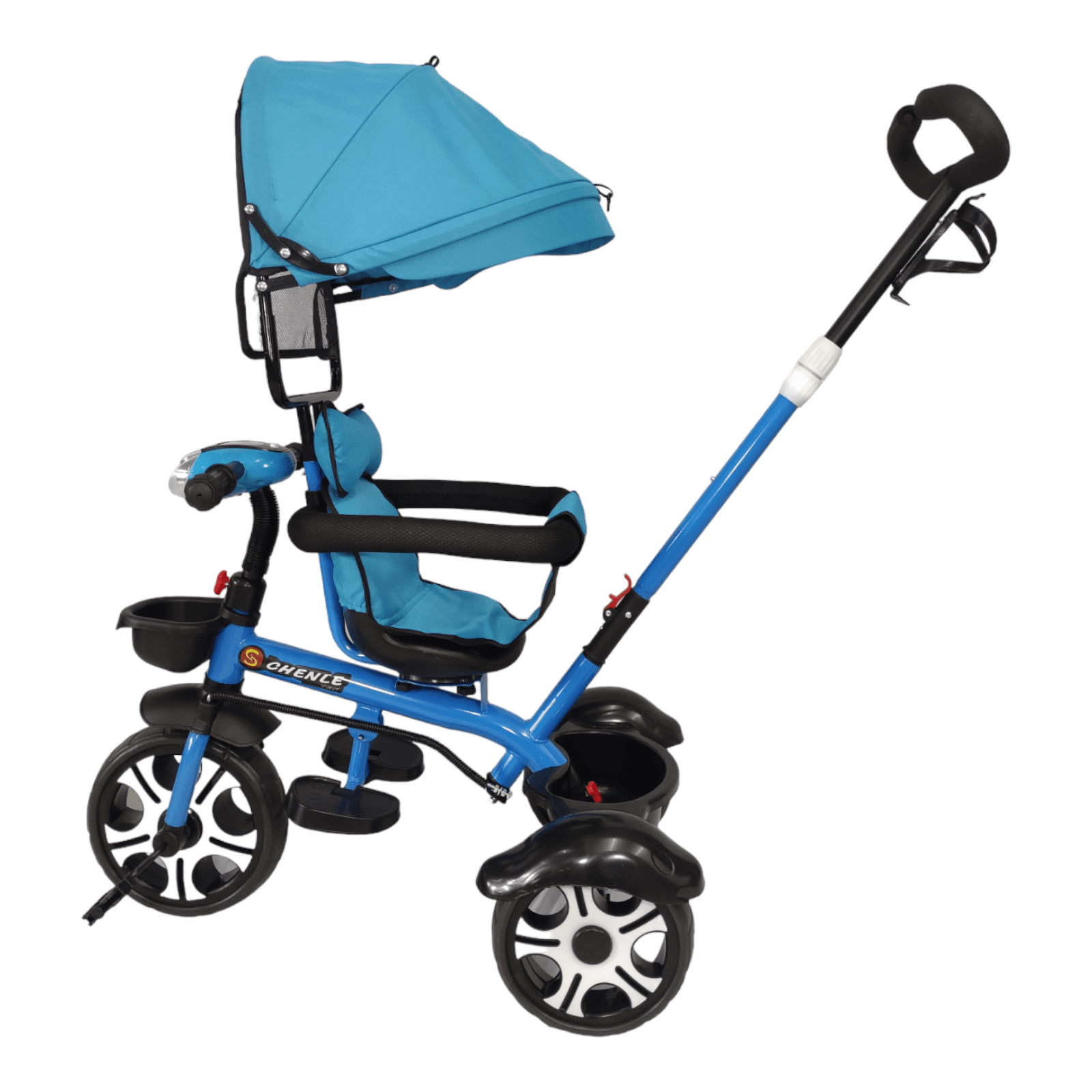 Triciclo Evolutivo para Niños Asiento Giratorio 360 Luz Capota  - Azul.