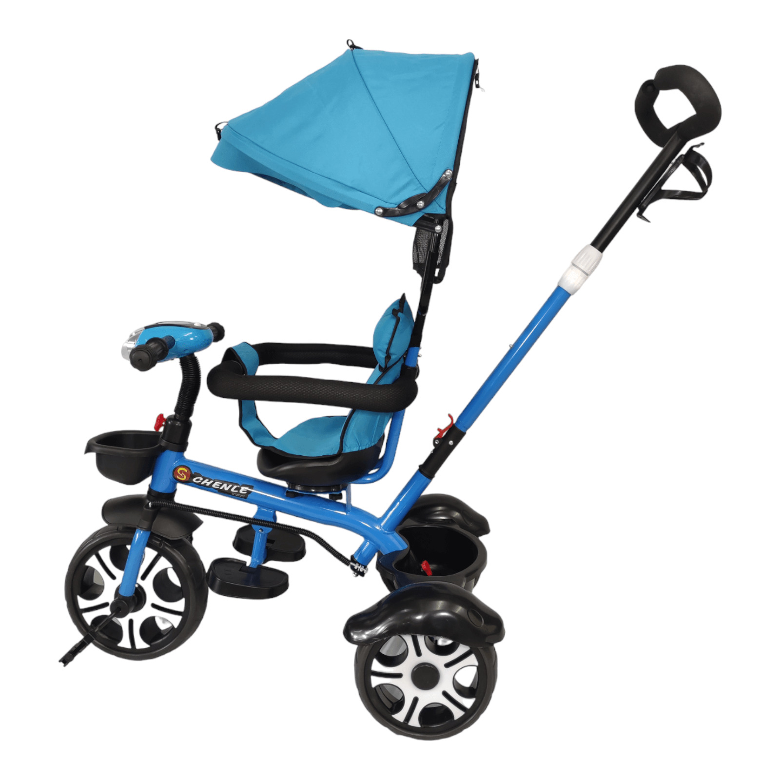 Triciclo Evolutivo para Niños Asiento Giratorio 360 Luz Capota  - Azul.