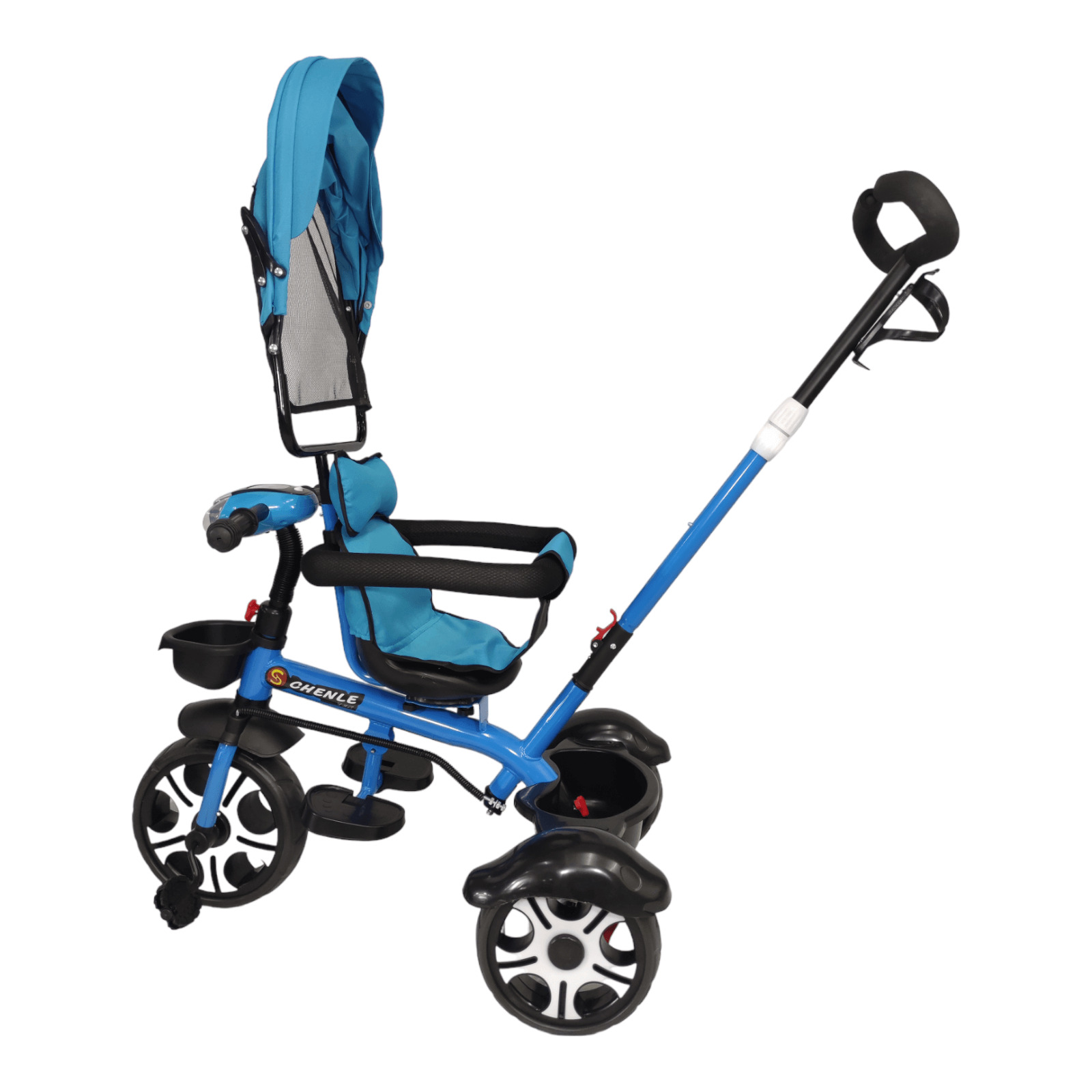 Triciclo Evolutivo para Niños Asiento Giratorio 360 Luz Capota  - Azul.