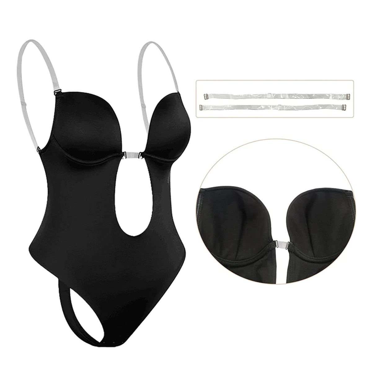 Brasier Bodysuit Escote Profundo U-pluge Sin Espalda