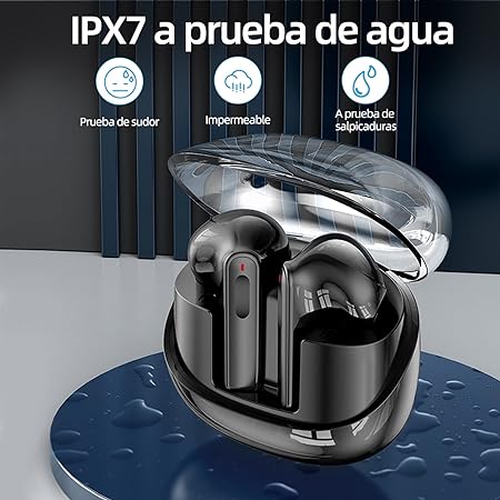 Audífonos Inalámbricos,Bluetooth 5.3 con 9D Estéreo HiFi,Auriculares Superligero Y Impermeable IPX7,Cancelación de Ruido, Audífonos Bluetooth con Control Táctil, Ideal para Xiaomi/Huawei/Samsung-Negro.