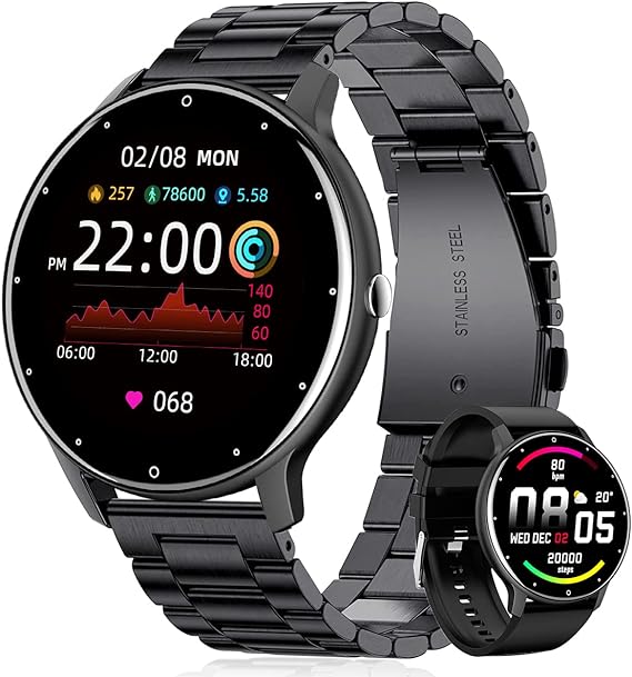 EASYTAO Smartwatch Hombre, Reloj Inteligente Impermeable IPX67, Monitor De Frecuencia Cardíaca/Oxígeno en Sangre/Presión Arterial, Múltiples Modos Deportivos, Monitor De Calorías(Incluye Dos Correas).