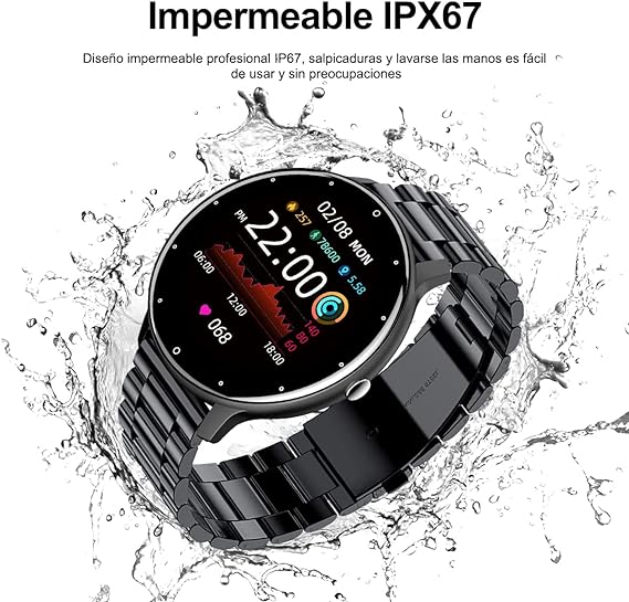 EASYTAO Smartwatch Hombre, Reloj Inteligente Impermeable IPX67, Monitor De Frecuencia Cardíaca/Oxígeno en Sangre/Presión Arterial, Múltiples Modos Deportivos, Monitor De Calorías(Incluye Dos Correas).
