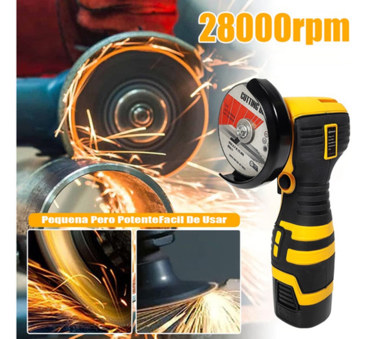 Mini Esmeril Angular Inalámbrica Pulidora 16.8v 75mm28000rpm AMARILLO