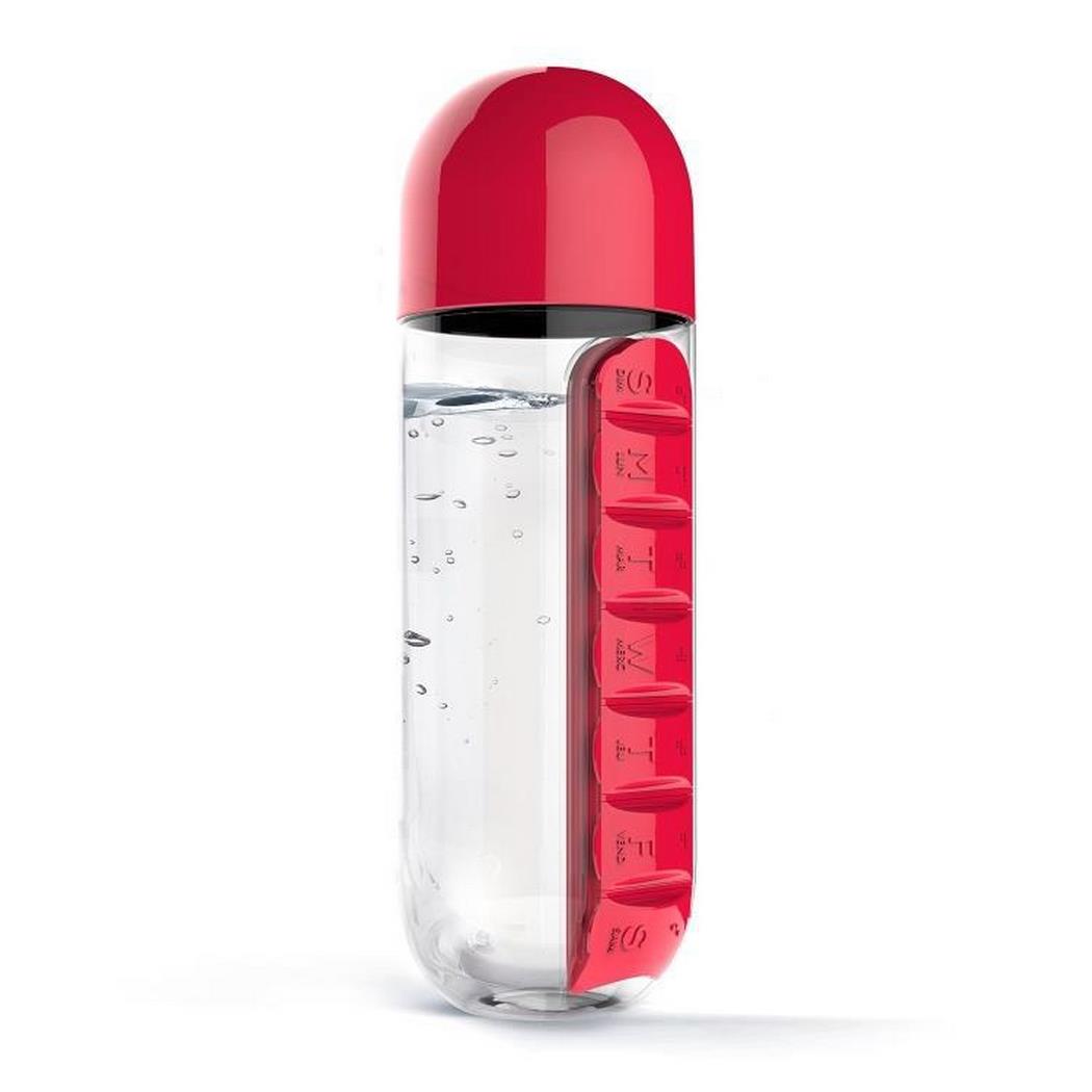 Botella Agua 2 En 1 Vaso Pastillero Portátil Píldoras 600ml