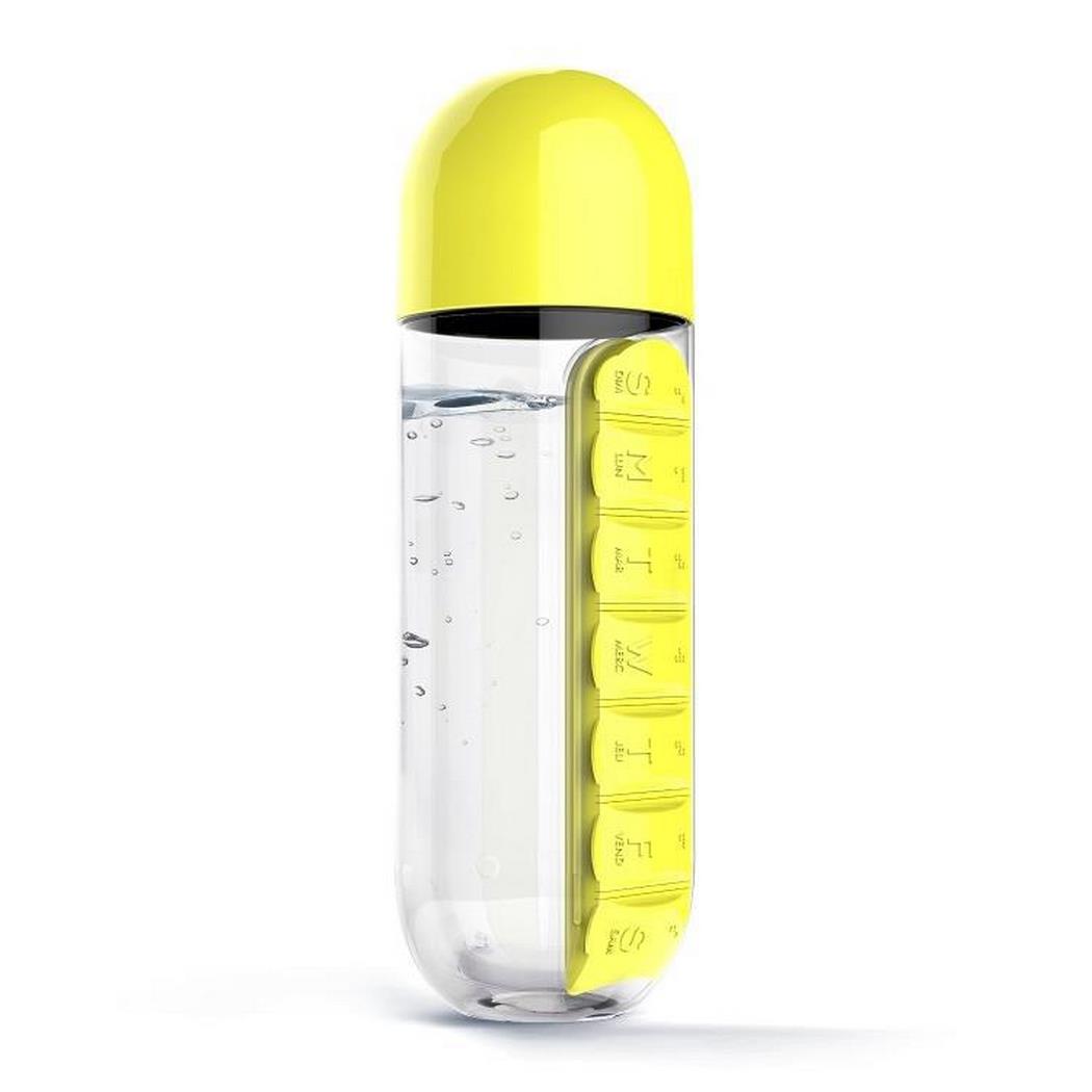 Botella Agua 2 En 1 Vaso Pastillero Portátil Píldoras 600ml