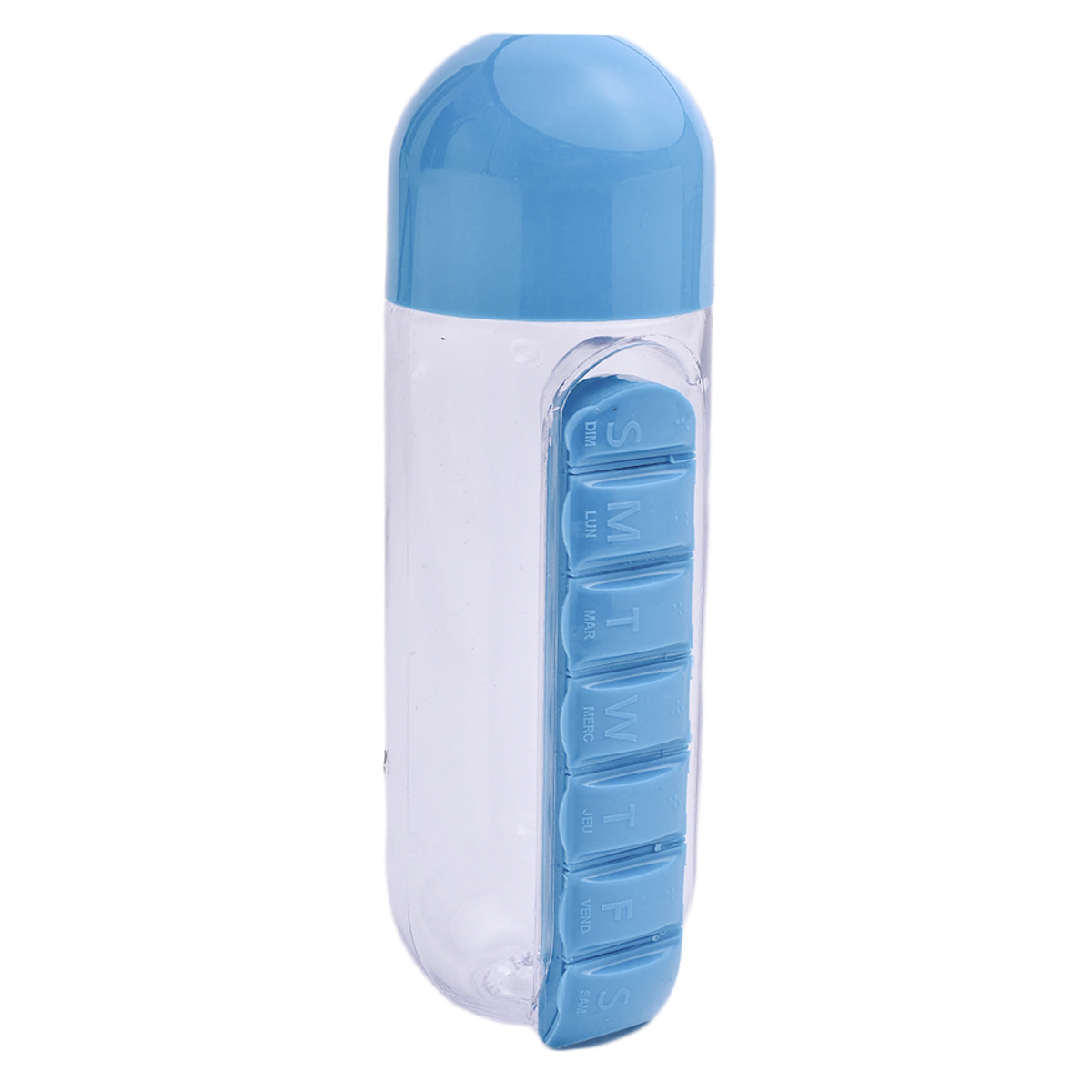 Botella Agua 2 En 1 Vaso Pastillero Portátil Píldoras 600ml
