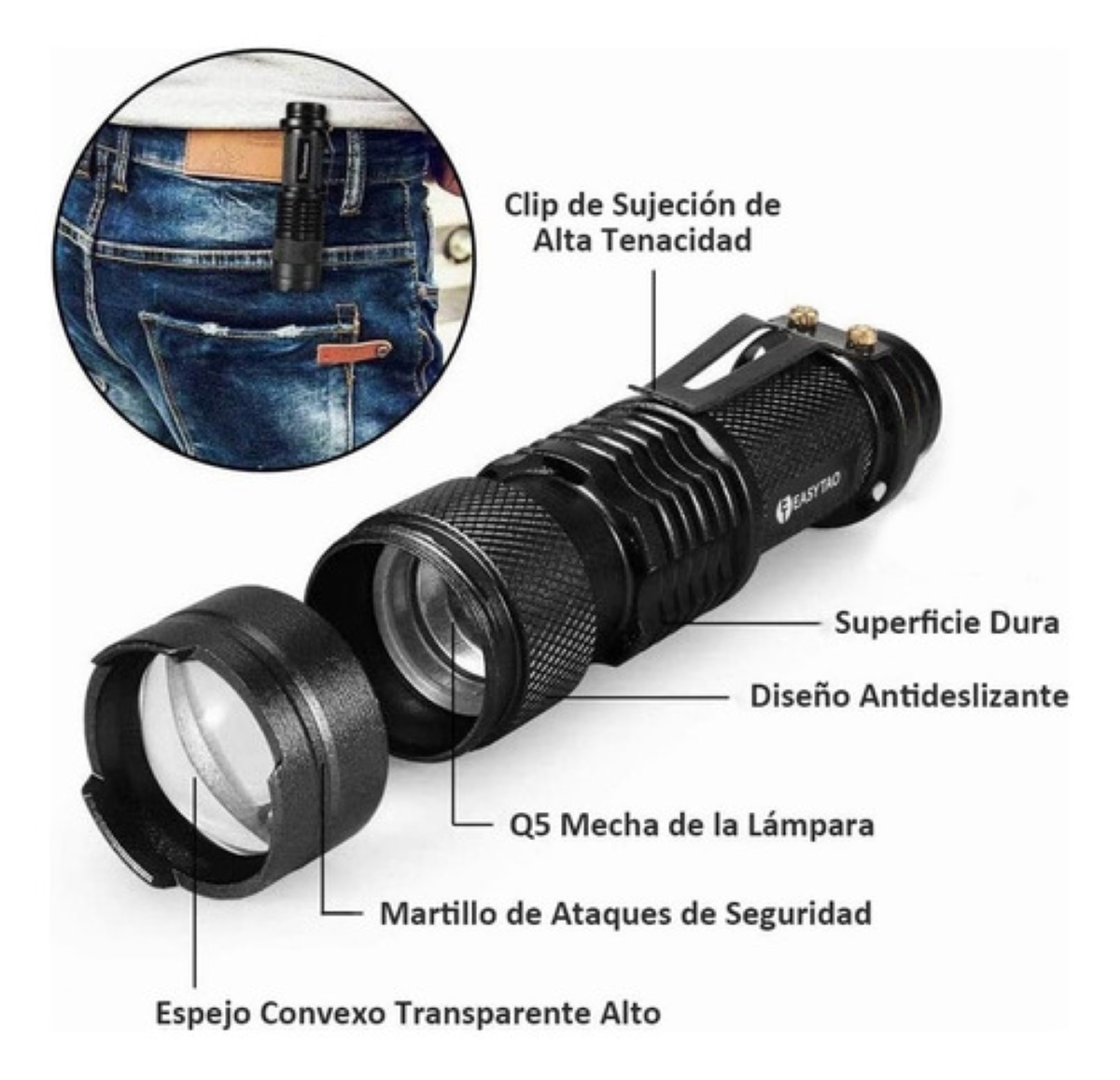 Linterna Militar Portátil Lámpara Táctica 1200 Lm 2 Piezas, Color de la luz Blanco