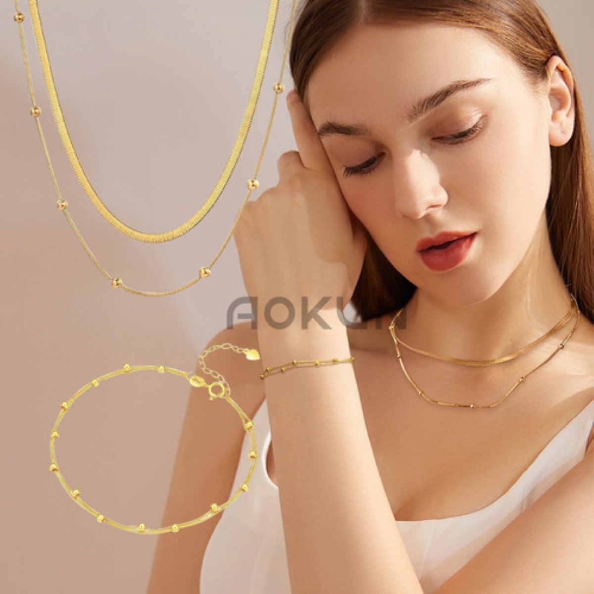 Collar Y Pulsera Dije De Oro 18k Acero Joyeria Para Mujer