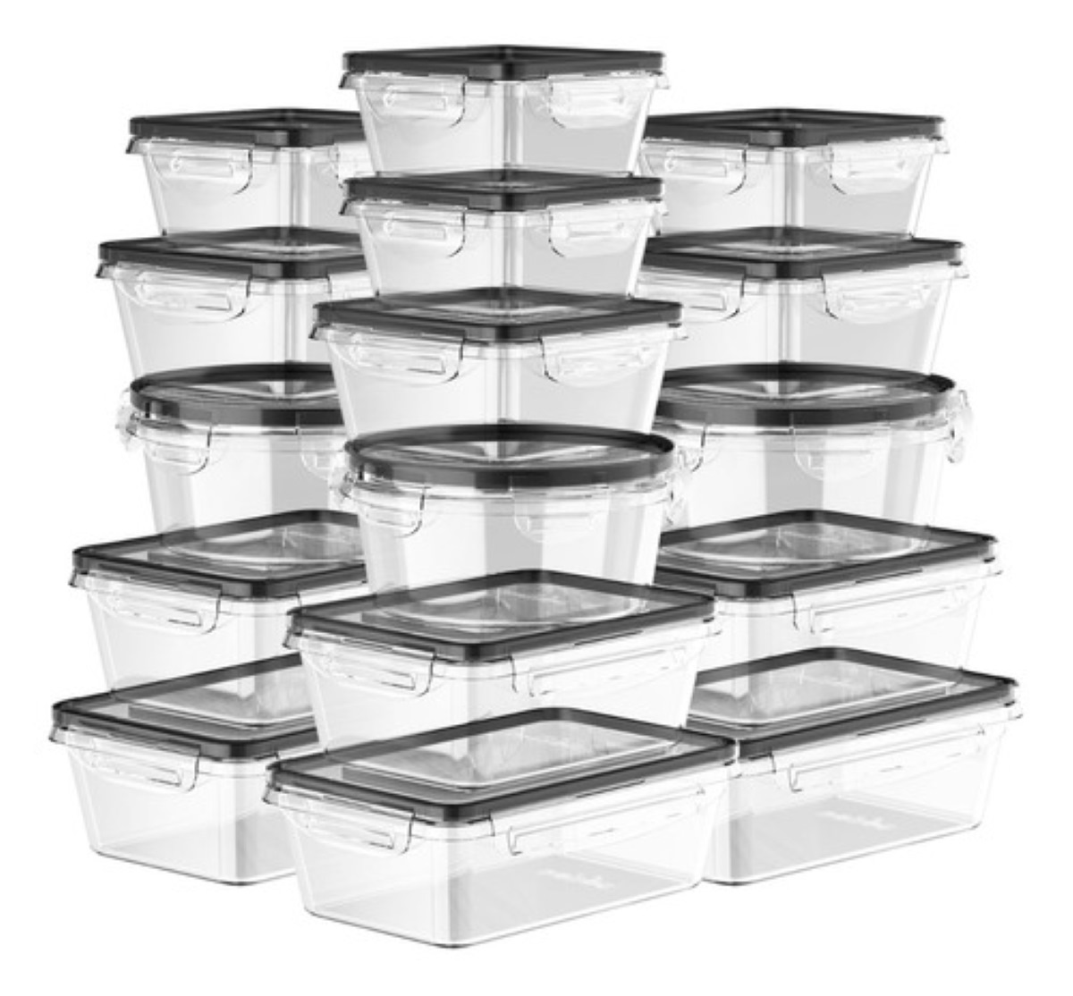 Contenedores Plásticos Herméticos Para Almacenar 16 Piezas con Tapa, Transparente