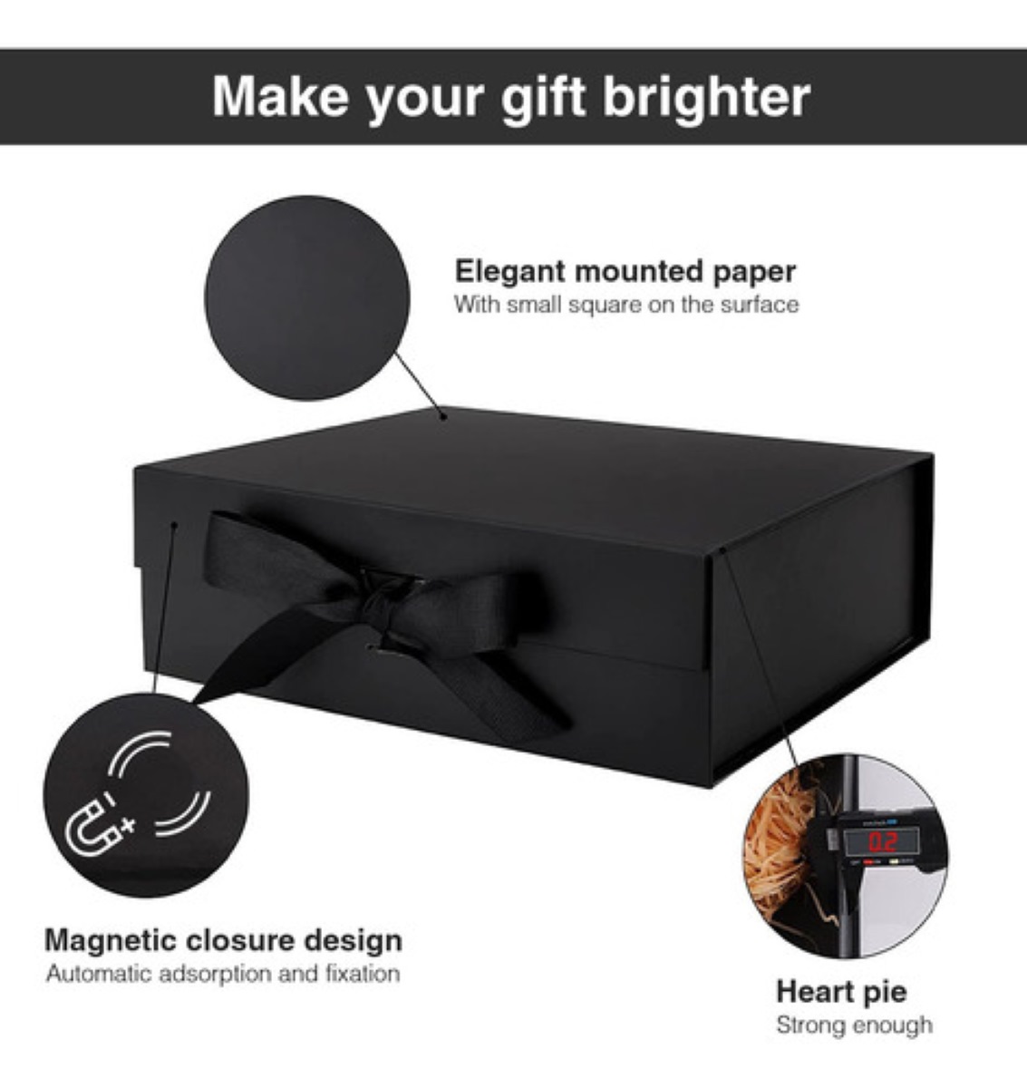 Caja De Regalo Magnética Y Plegable De 40 x 30 x 14 cm, Negro