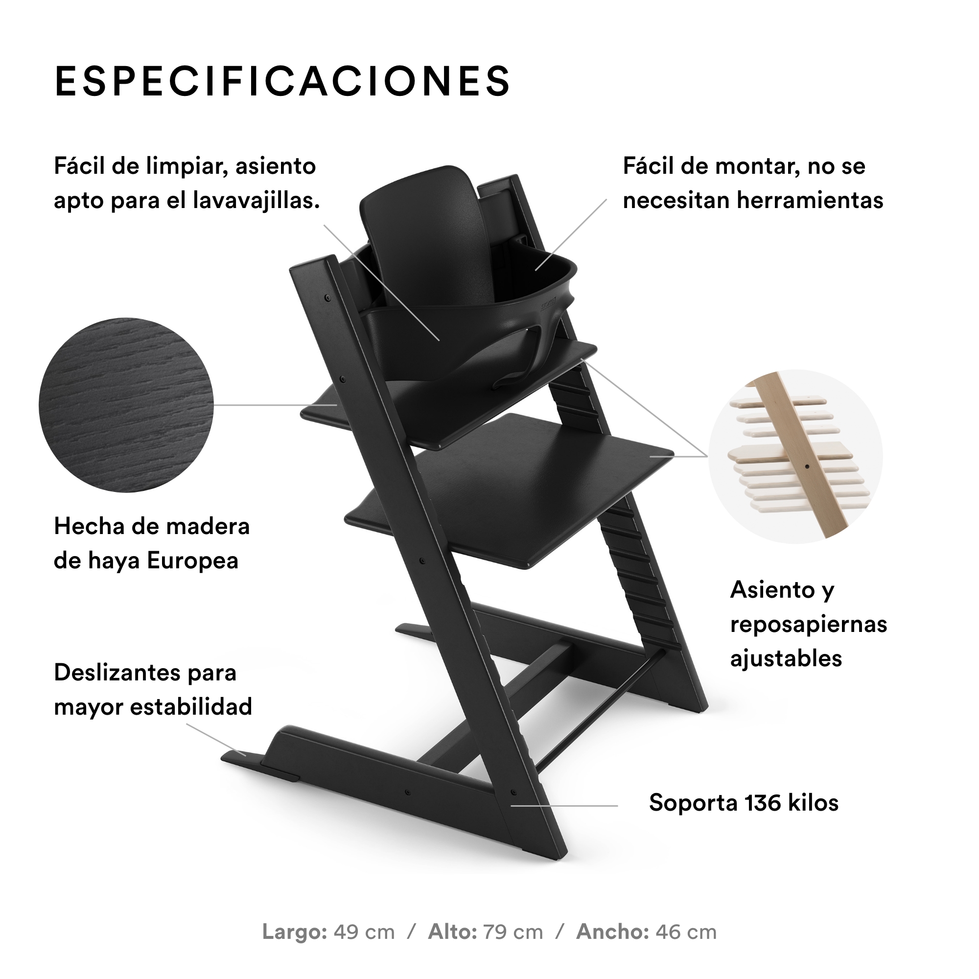 Bundle Stokke Tripp Trapp Baby Set Tray y Arnes Negro.