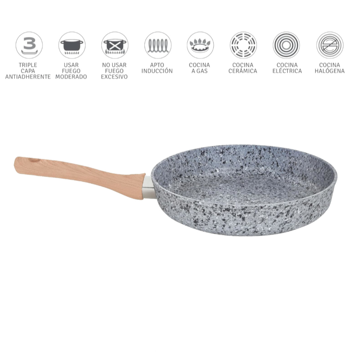 Sarten HUDSON 28cm Aluminio Forjado 4mm Antiadherente con tapa cristal y espatula nylon.