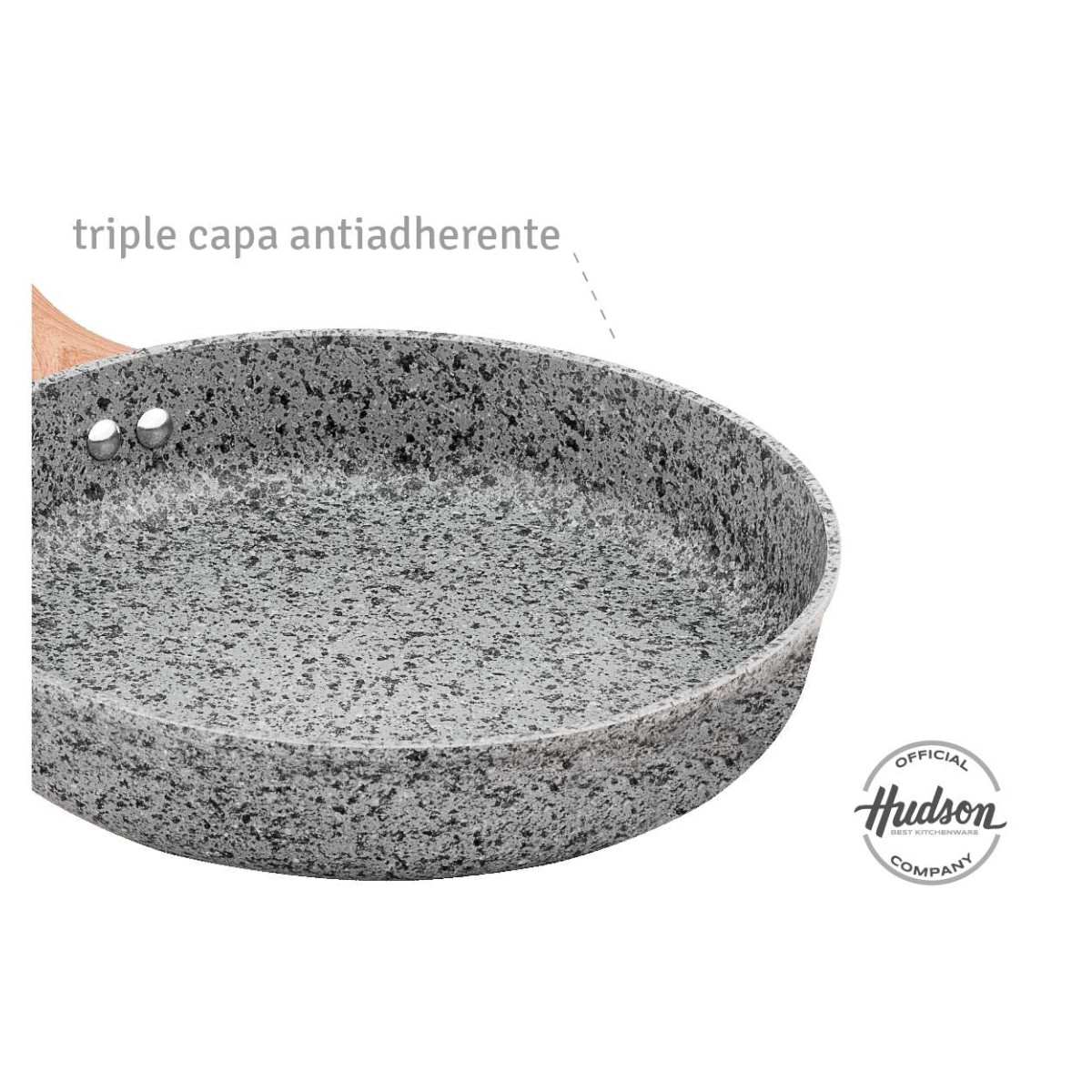 Sarten HUDSON 28cm Aluminio Forjado 4mm Antiadherente con tapa cristal y espatula nylon.