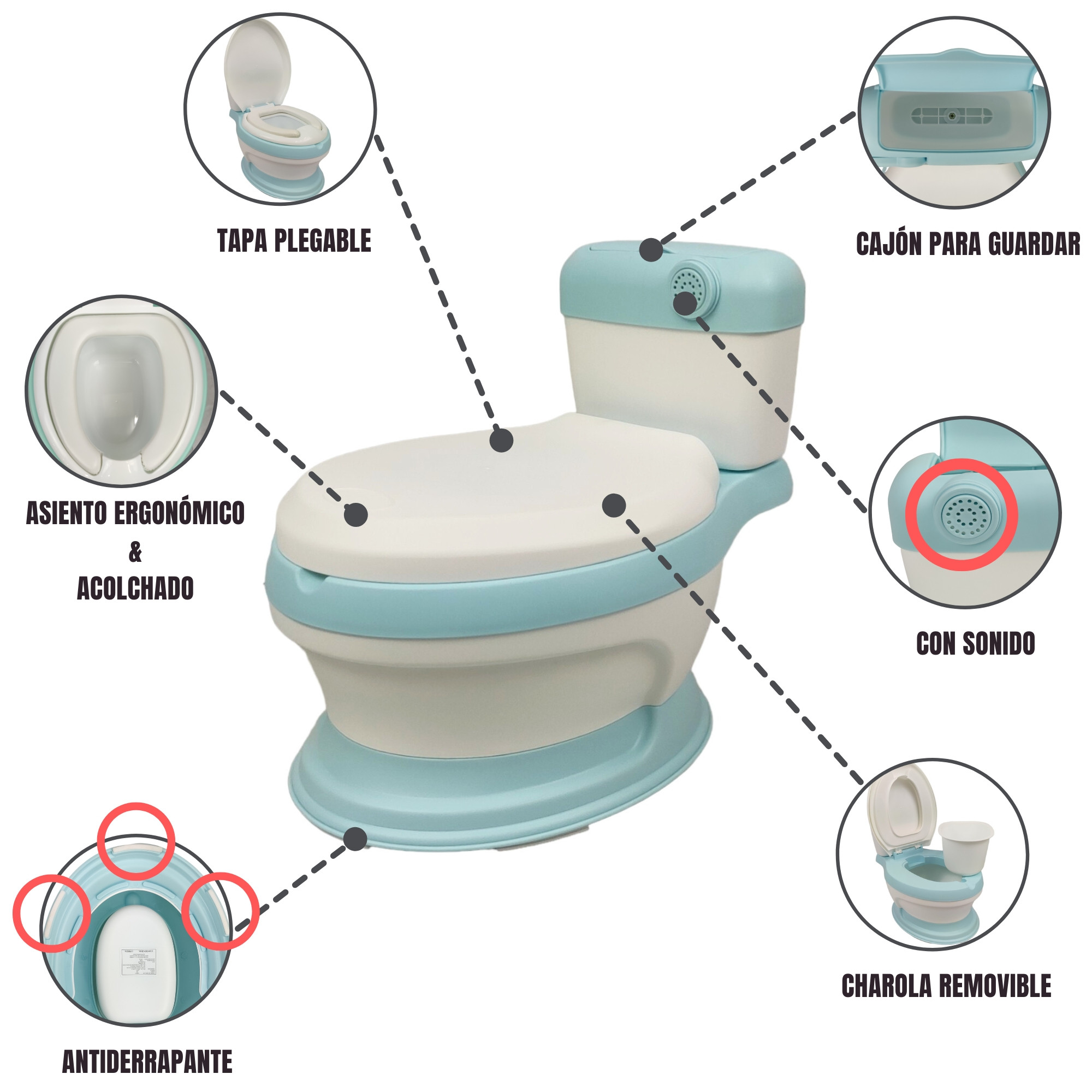 Baño entrenador Acojinado con Sonido y Antiderrapante - Azul.