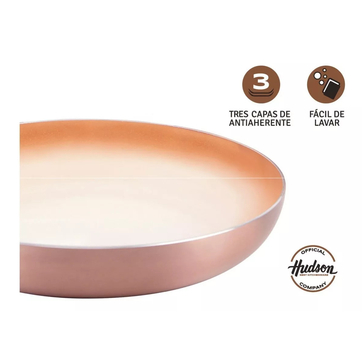 Wok HUDSON 28cm Aluminio espesor 2mm 3 capas Antiadherente cerámico Color Cobre.