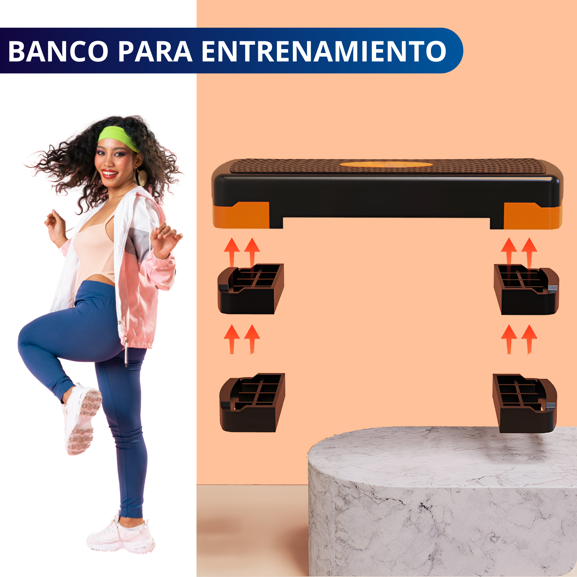 Banco Step Para Ejercicio Ecomlab Crossfit Fitness Ajustable Color Naranja.