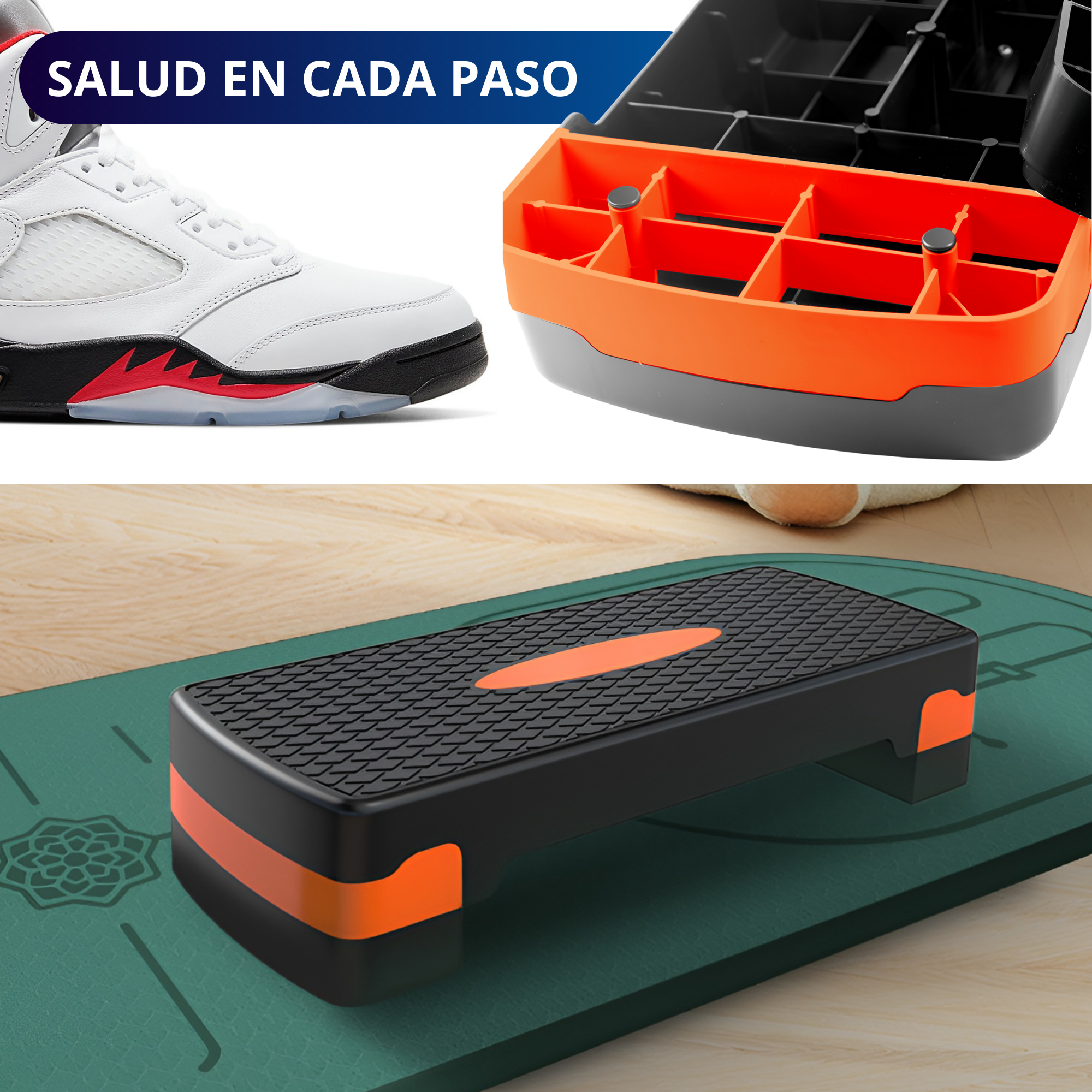 Banco Step Para Ejercicio Ecomlab Crossfit Fitness Ajustable Color Naranja.