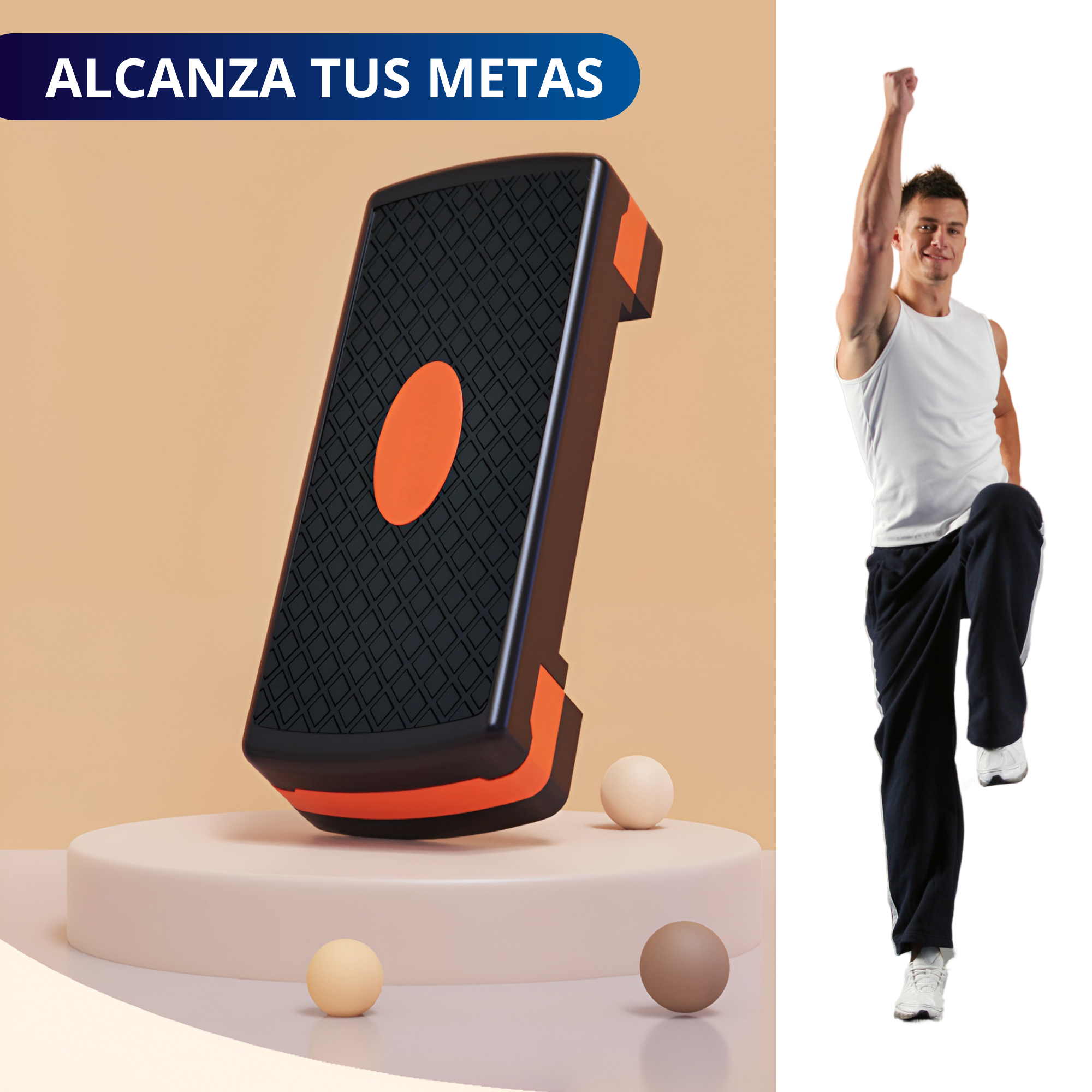 Banco Step Para Ejercicio Ecomlab Crossfit Fitness Ajustable Color Naranja.