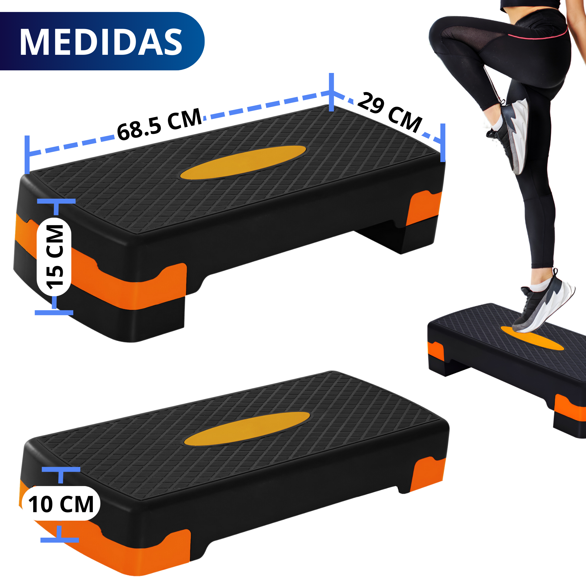 Banco Step Para Ejercicio Ecomlab Crossfit Fitness Ajustable Color Naranja.