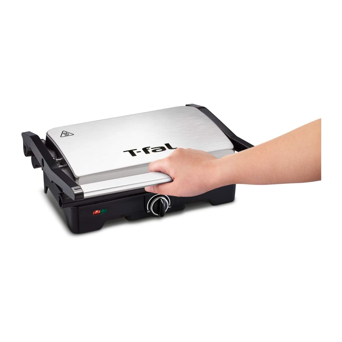 Parrilla panini 2 en 1 t-fal sw332dmx acero inoxidable antiadherente.