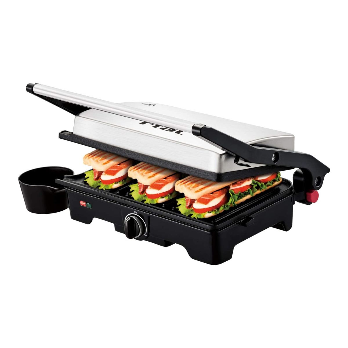 Parrilla panini 2 en 1 t-fal sw332dmx acero inoxidable antiadherente.