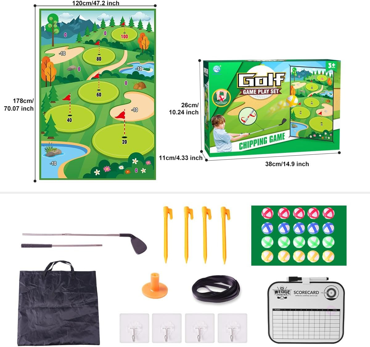 Juego de Golf para Niños con Tapete para Interiores con Pelotas - Verde.