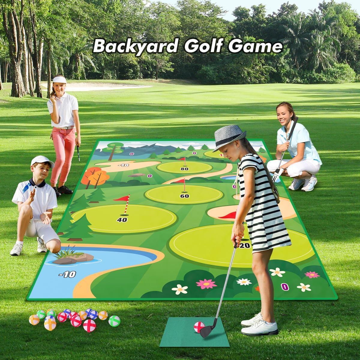 Juego de Golf para Niños con Tapete para Interiores con Pelotas - Verde.