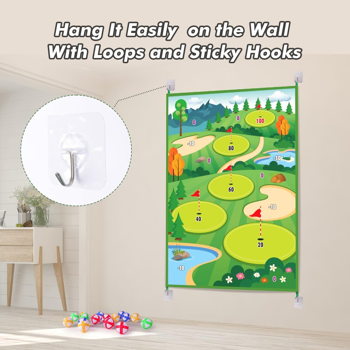 Juego de Golf para Niños con Tapete para Interiores con Pelotas - Verde.
