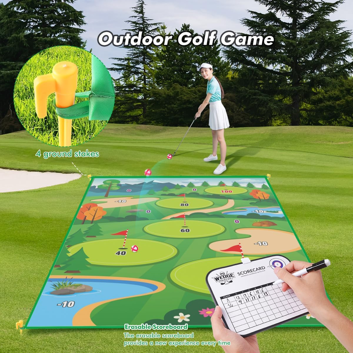 Juego de Golf para Niños con Tapete para Interiores con Pelotas - Verde.