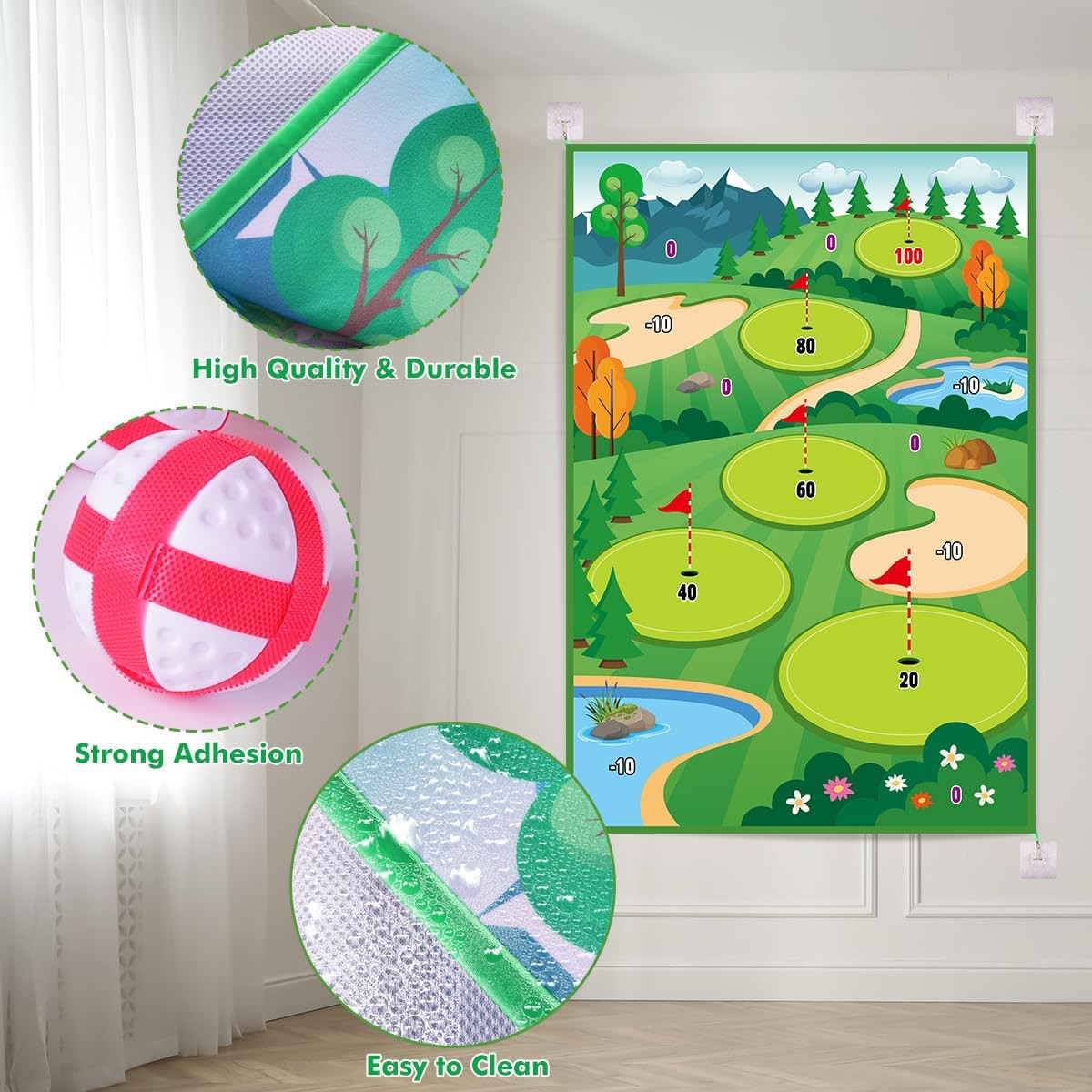 Juego de Golf para Niños con Tapete para Interiores con Pelotas - Verde.