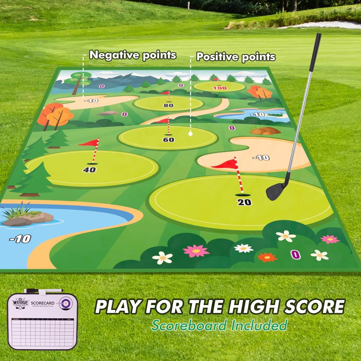 Juego de Golf para Niños con Tapete para Interiores con Pelotas - Verde.
