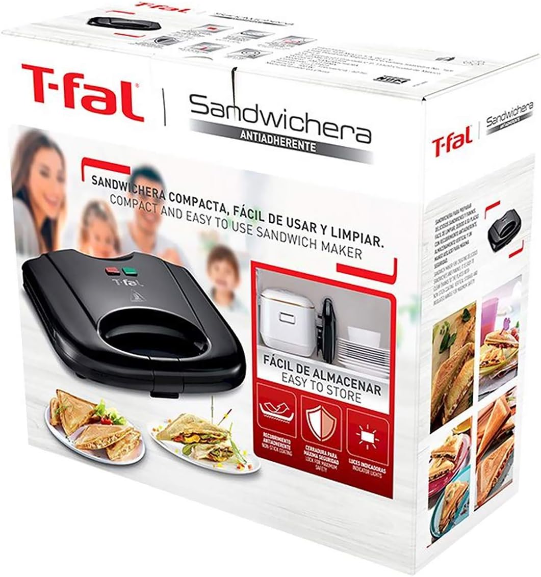 Sandwichera eléctrica antiadherente maker grill 700 w t-fal sm2118mx.